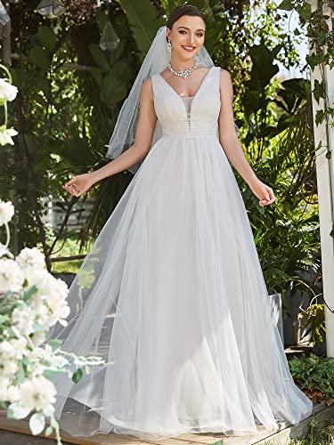 Elegant V-Neck Lace Backless Wedding Dress - Size US12