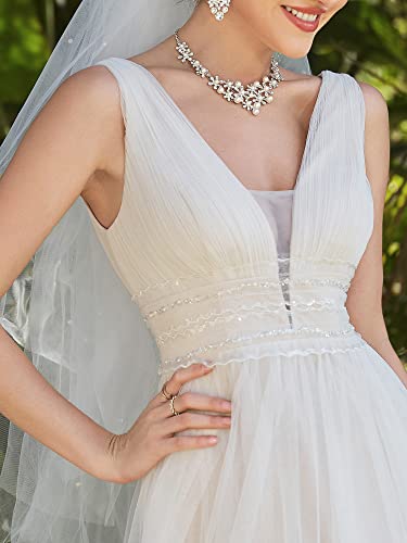 Elegant V-Neck Lace Backless Wedding Dress - Size US12