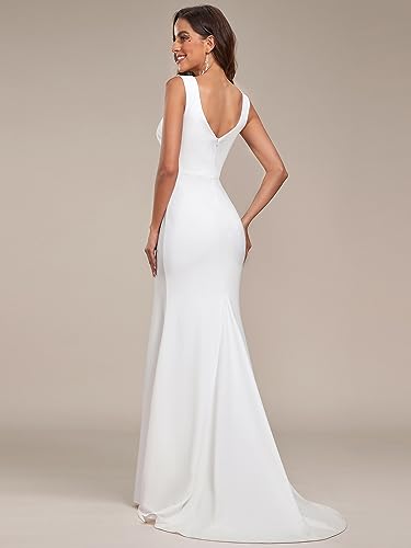 White Deep V-Neck Bodycon A-line Wedding Gown