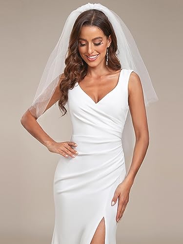White Deep V-Neck Bodycon A-line Wedding Gown