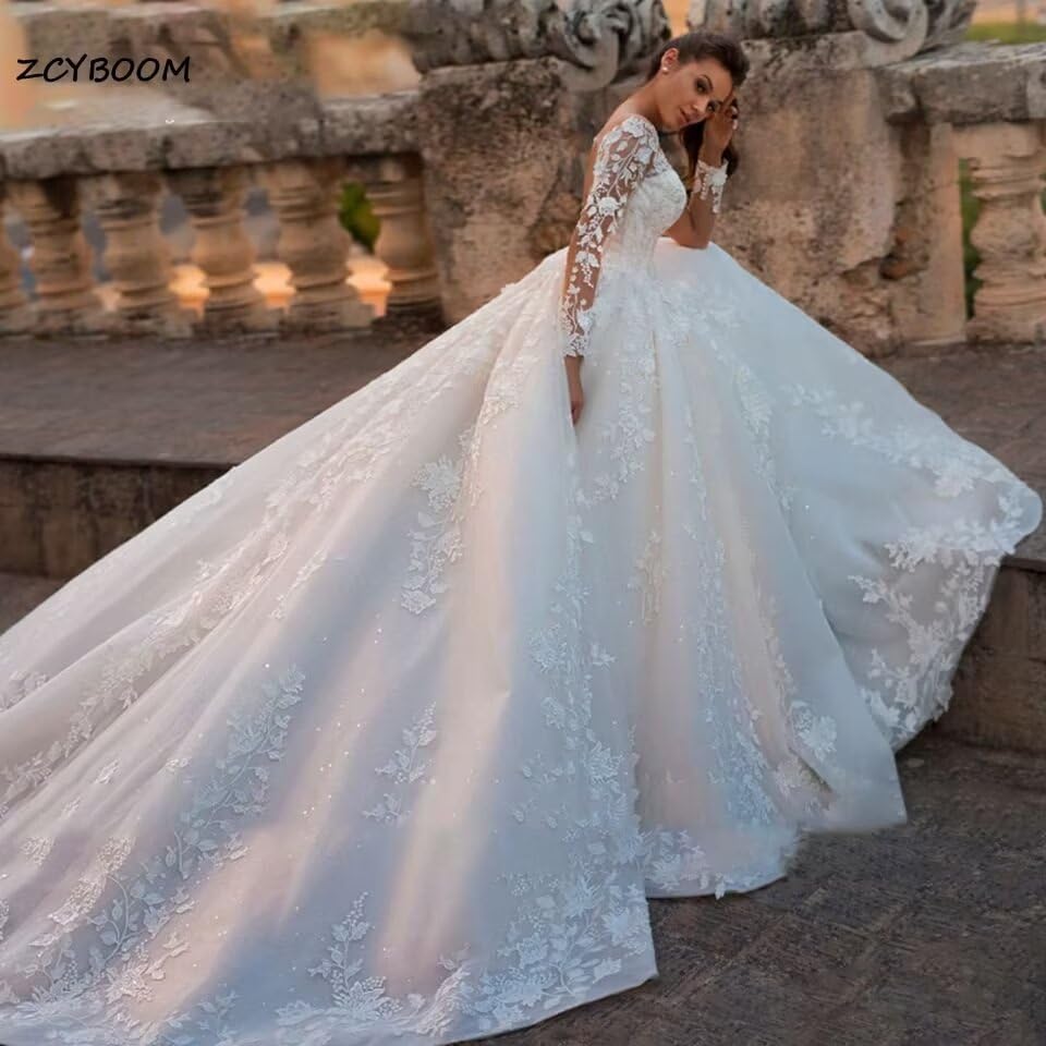 SYYS Sexy V-Neck Bridal Ball Gowns Lace White