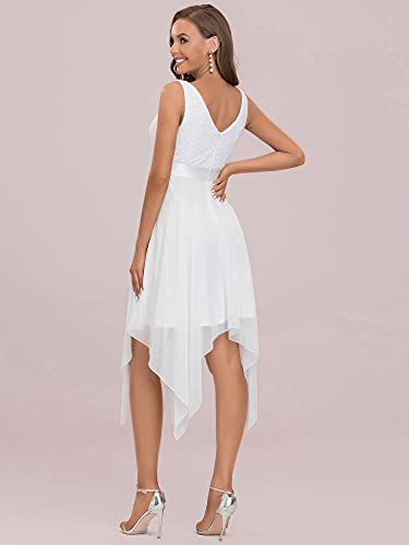 White Tea-Length V Neck Chiffon Bridal Party Dress