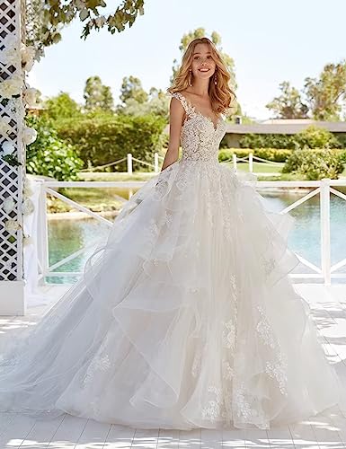 Off-Shoulder Lace Ball Gown Wedding Dress Ivory Bride
