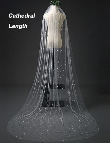 Pearl Chapel Length Wedding Bridal Veil Ivory