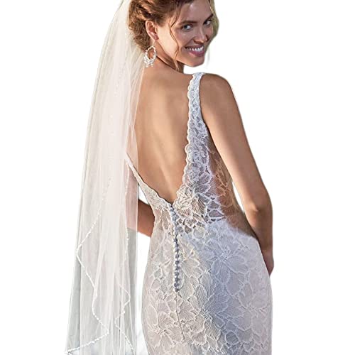 GAODESI Pearl and Crystal Beaded Wedding Fingertip Veil