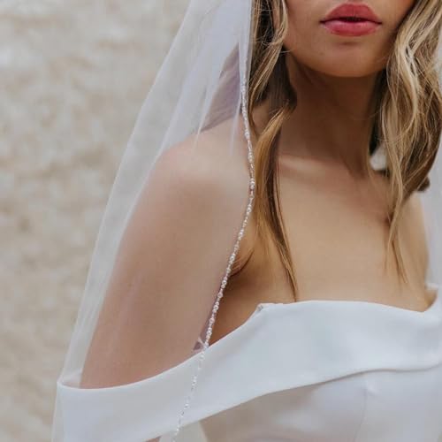 GAODESI Pearl and Crystal Beaded Wedding Fingertip Veil
