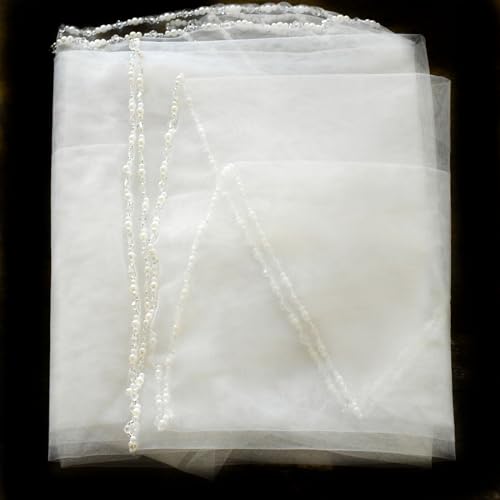 GAODESI Pearl and Crystal Beaded Wedding Fingertip Veil