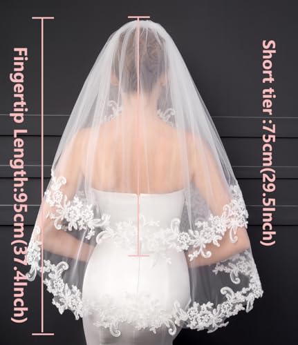 EllieHouse Lace White Wedding Bridal Veil - Short