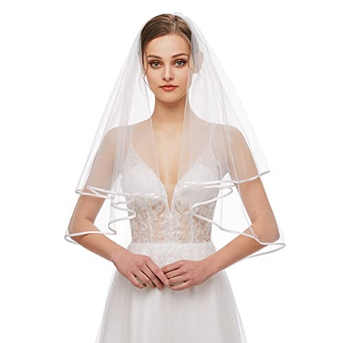 Nanchor Simple Tulle Short Wedding Veil with Comb