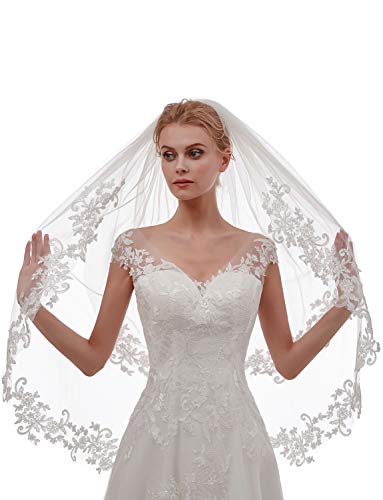 EllieHouse Lace White Wedding Bridal Veil - Short