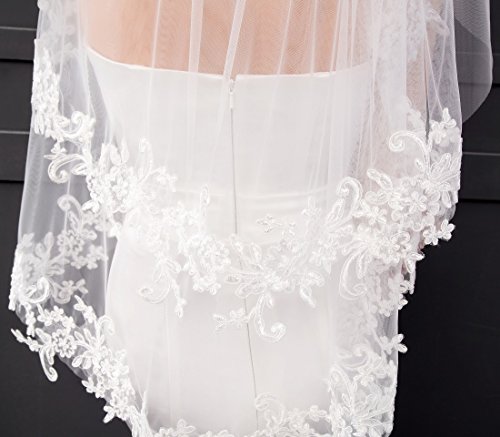 EllieHouse Lace White Wedding Bridal Veil - Short