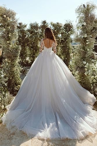 2024 Princess Long Sleeve Tulle Lace Bridal Gown