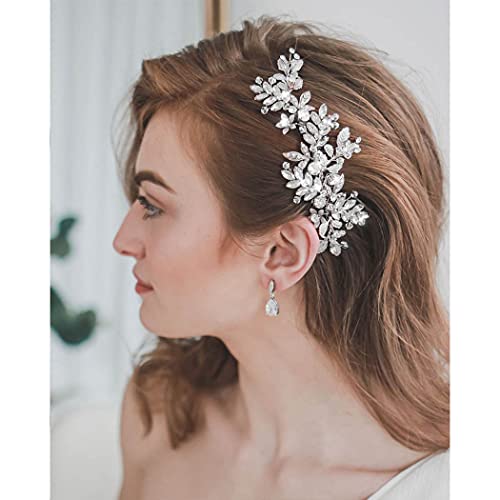 Floral Crystal Rhinestone Bridal Hair Comb for Weddings