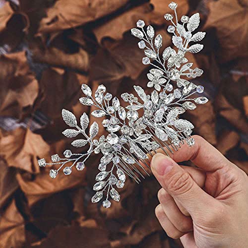 Floral Crystal Rhinestone Bridal Hair Comb for Weddings