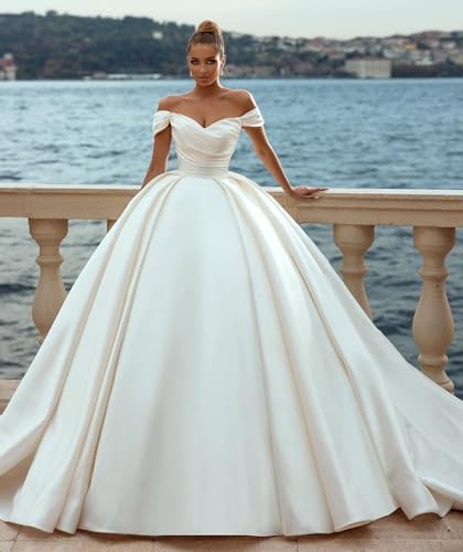 Off The Shoulder Ball Gown Wedding Dress White