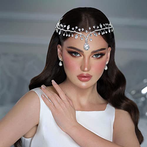Rhinestone Forehead Headband for Brides, Bridal Hairpiece