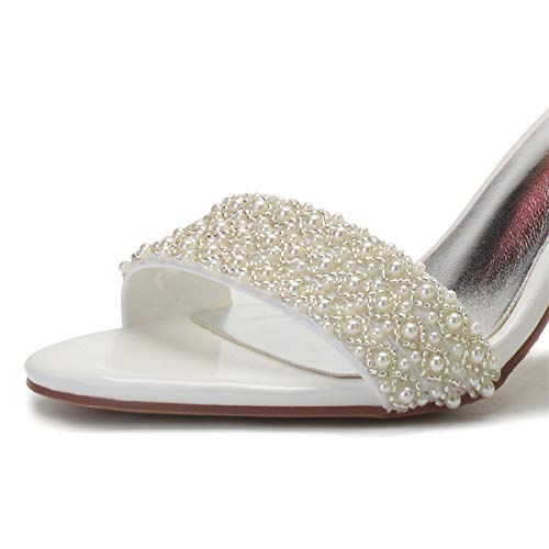Pearl Block Heel Wedding Sandal with Ankle Strap