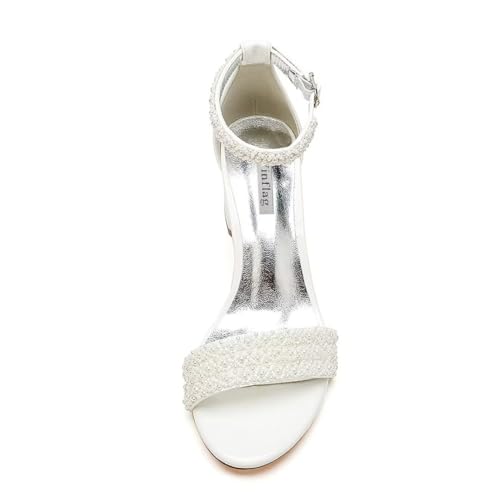 Elegant Ivory Beaded Wedding Sandals with Ankle Strap