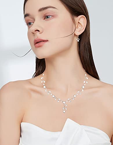 Luxury Cubic Zirconia Pearl Floral Necklace Earrings Set