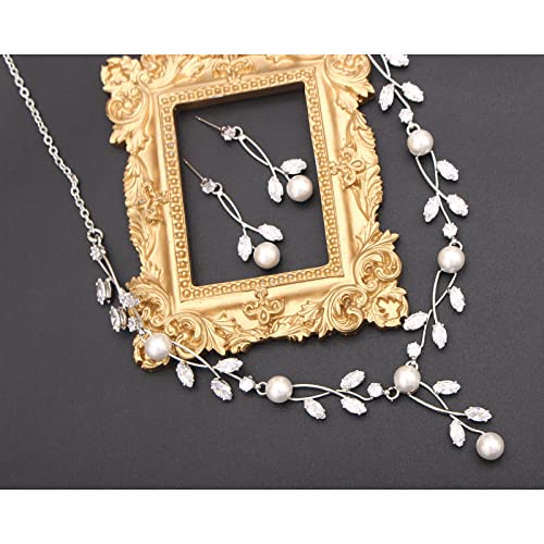 Luxury Cubic Zirconia Pearl Floral Necklace Earrings Set
