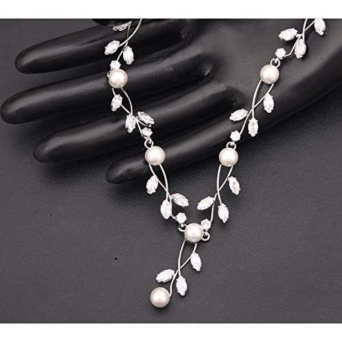 Luxury Cubic Zirconia Pearl Floral Necklace Earrings Set