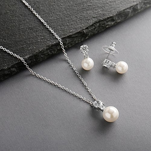 Mariell Pearl Bridal Jewelry Set with CZ Crystal