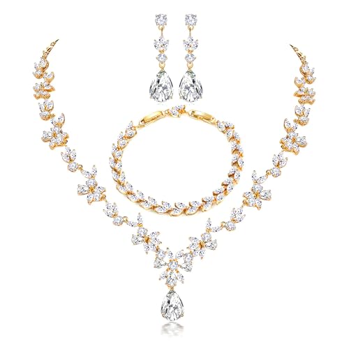 18K Gold Plated Wedding Jewelry Set, White Cubic Zirconia