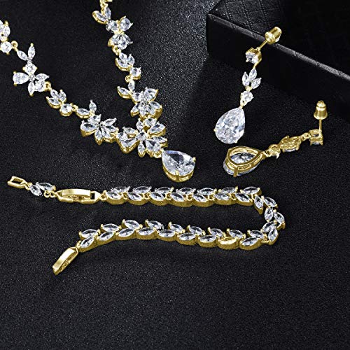 18K Gold Plated Wedding Jewelry Set, White Cubic Zirconia