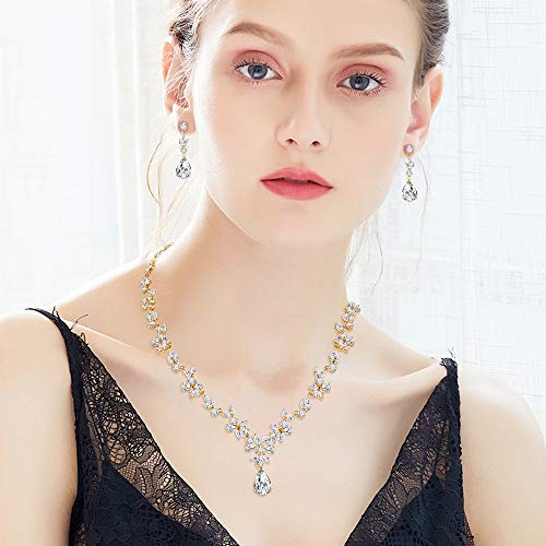18K Gold Plated Wedding Jewelry Set, White Cubic Zirconia