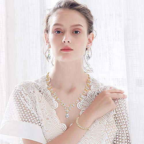 18K Gold Plated Wedding Jewelry Set, White Cubic Zirconia