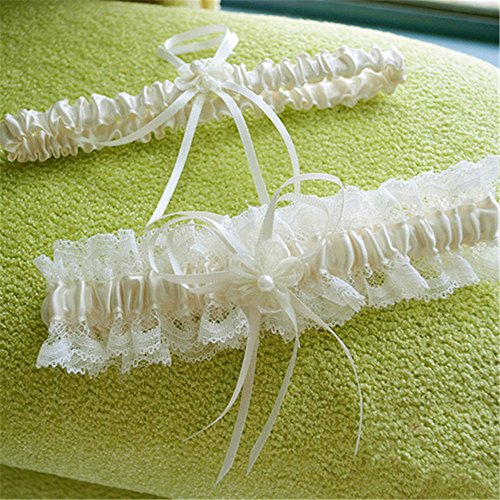 VEPYCLY Ivory Stain Wedding Bridal Garter - One Size