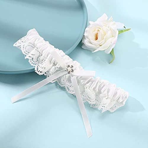 EVAZEN White Lace Floral Wedding Garter Set