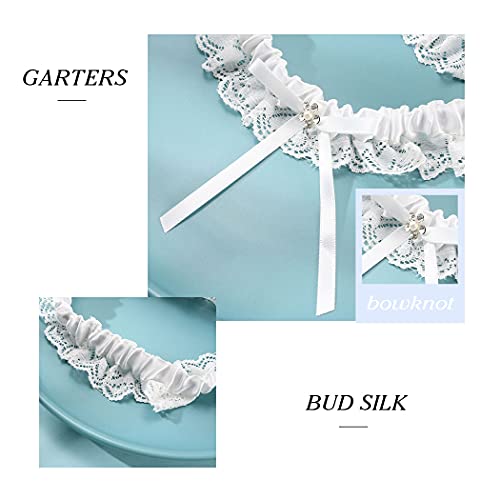 EVAZEN White Lace Floral Wedding Garter Set