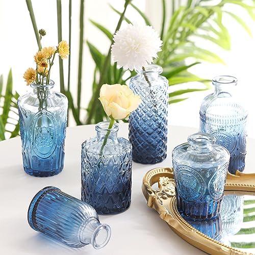 Set of 18 Blue Glass Bud Vases for Weddings