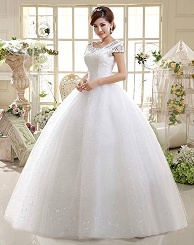 Double Shoulder Floor Length Bridal Gown, Custom Size