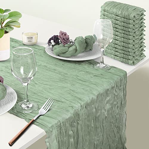 12 Packs Cheesecloth Table Runner, 35"x120" Sage Green Wedding Décor