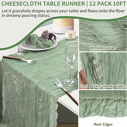 12 Packs Cheesecloth Table Runner, 35"x120" Sage Green Wedding Décor