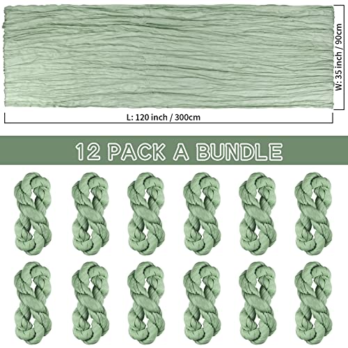 12 Packs Cheesecloth Table Runner, 35"x120" Sage Green Wedding Décor