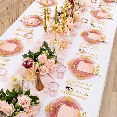 Clear Burgundy Wedding Party Disposable Tableware Set 175pcs