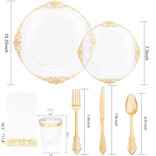 350PCS Clear Gold Plastic Dinnerware Set for 50 Wedding Guests