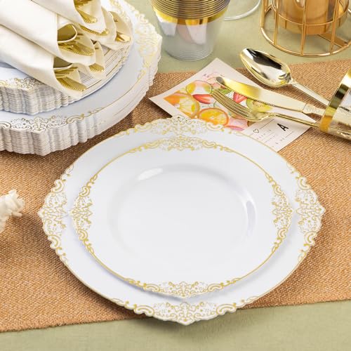 Gold Plastic Plates Package for 50 Guests, Wedding Decor