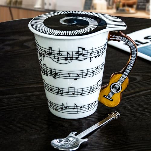 Musical Guitar Novelty Mug with Spoon and Lid
