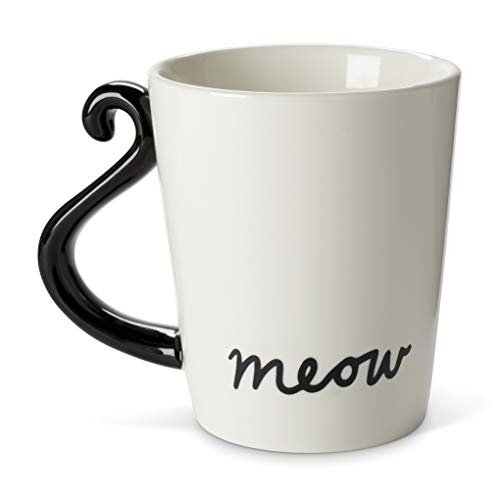 Black Cat Ceramic Coffee Mug: Hand Printed Designs, 12oz