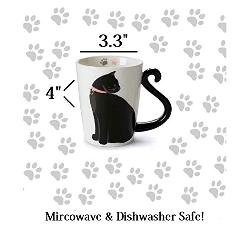 Black Cat Ceramic Coffee Mug: Hand Printed Designs, 12oz