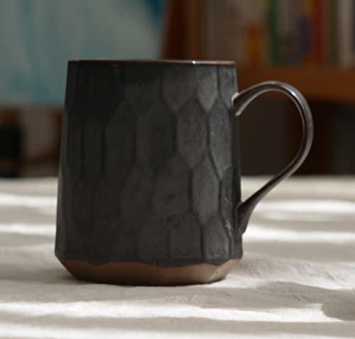 Personalized Handmade Stoneware Coffee Mug, Geometric Metallic Black