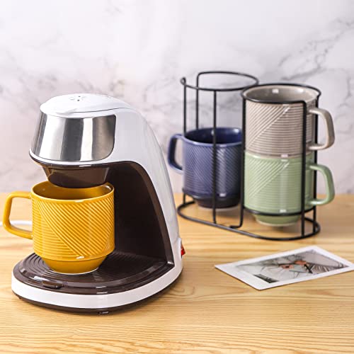 Colorful Stackable Ceramic Coffee Mugs Set: 4 Cups