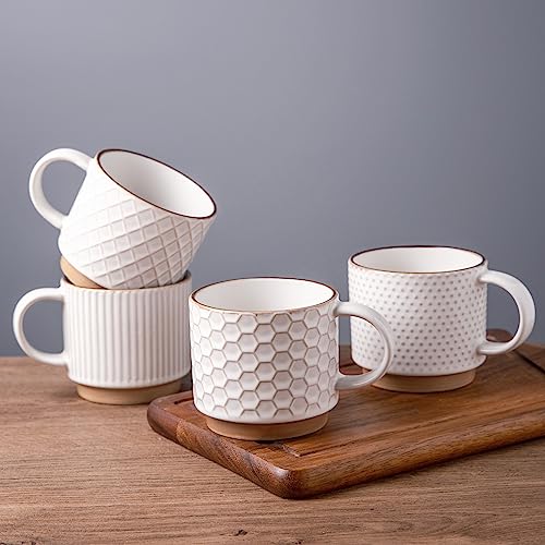 Stackable Ceramic Coffee Mugs Set of 4