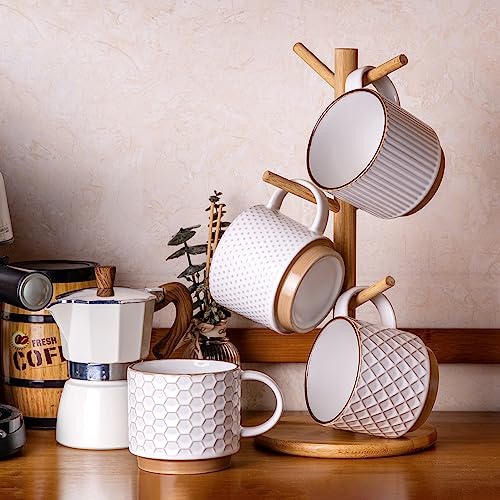 Stackable Ceramic Coffee Mugs Set of 4