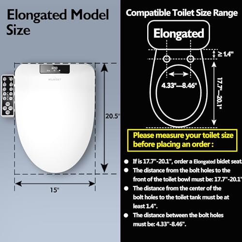 Elongated Bidet Toilet Seat with Heated Water & Dryer