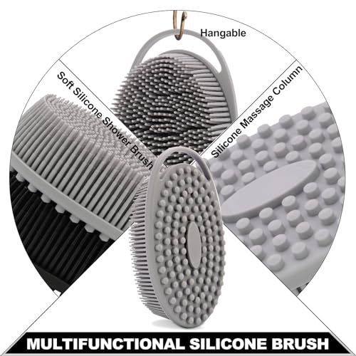 Silicone Body Scrubber: Hygienic Exfoliating Shower Tool (Black/Gray)